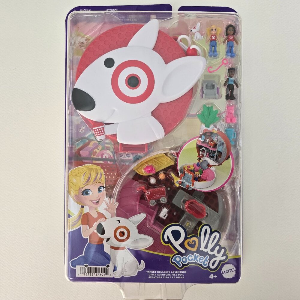 POLLY POCKET Target BULLSEYE ADVENTURE compact, comes with shopping cart, new
